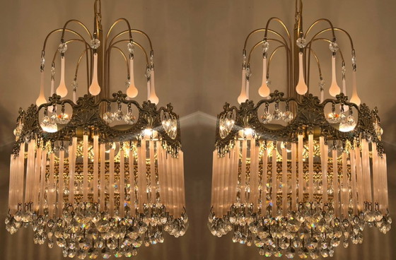 Image 1 of Set Of 2 Opaline Rod Teardrop Chandeliers