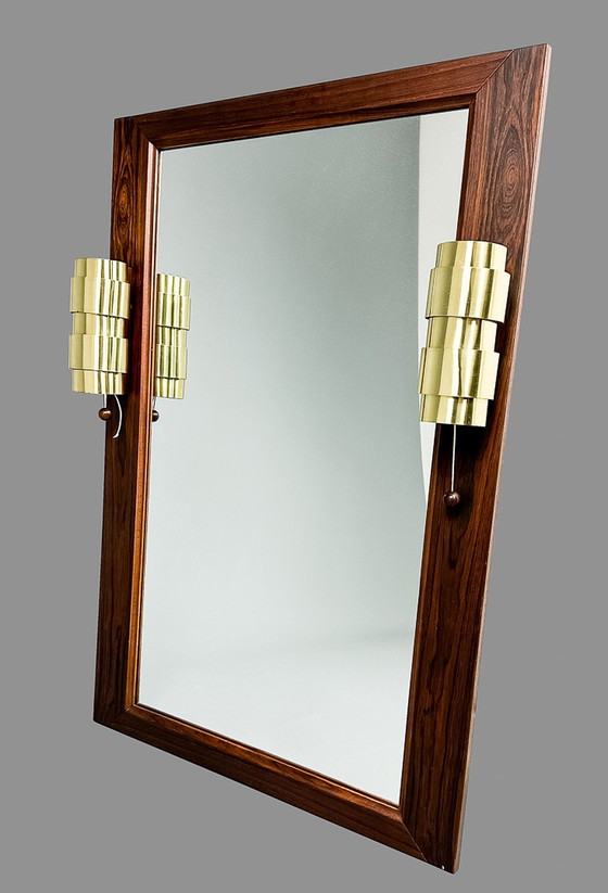 Image 1 of Mirror with brass sconces Aristokrat Fröseke AB Nybrofabriken