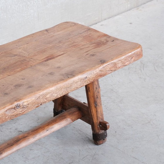 Image 1 of Vintage Brutalist coffee table in oak and iron, France 1950