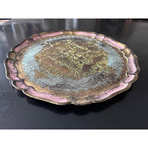 Image 1 of Vintage Florentine gold and pink tray