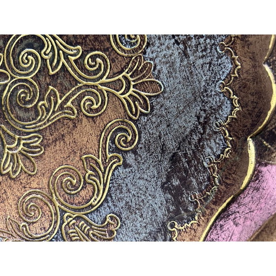 Image 1 of Vintage Florentine gold and pink tray