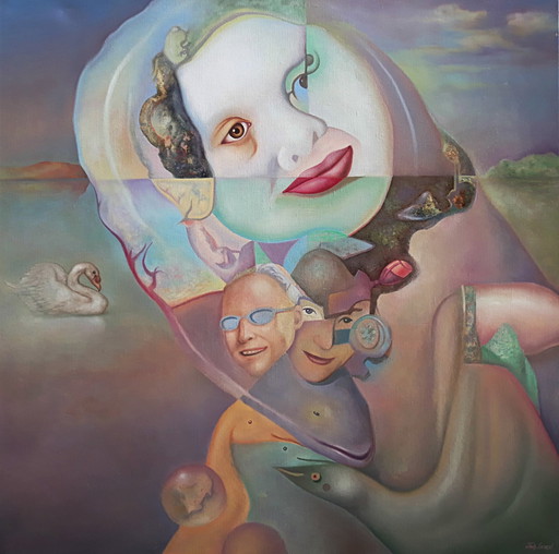 Johannes Garst - Surrealistisch tafereel, olieverf op doek – schilderijen tekeningen, Canvas, Modern (photo 2 of 5)