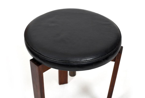 Image 1 of Height-Adjustable Danish Stool with Black Leather 1960