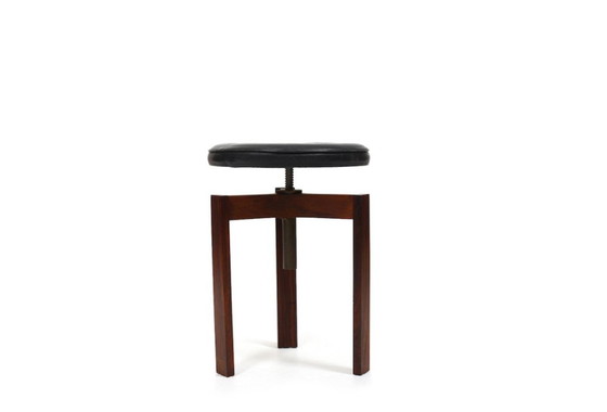 Image 1 of Height-Adjustable Danish Stool with Black Leather 1960