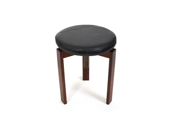 Image 1 of Height-Adjustable Danish Stool with Black Leather 1960