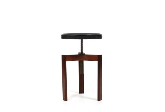 Image 1 of Height-Adjustable Danish Stool with Black Leather 1960