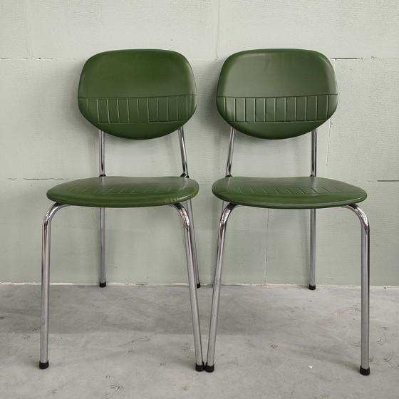 Image 1 of 2X 1950s Chrome Skai Leather Kitchen Chairs