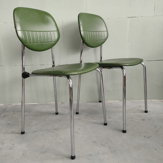 Image 1 of 2X 1950s Chrome Skai Leather Kitchen Chairs