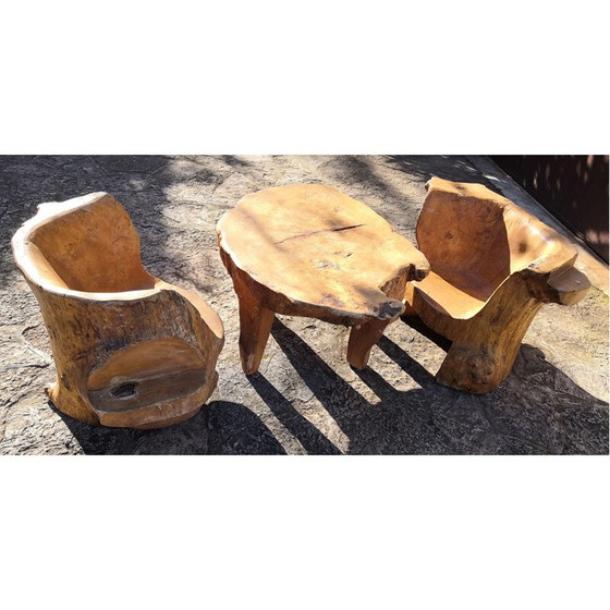 Image 1 of Set da soggiorno brutalista in legno di olmo, 1950