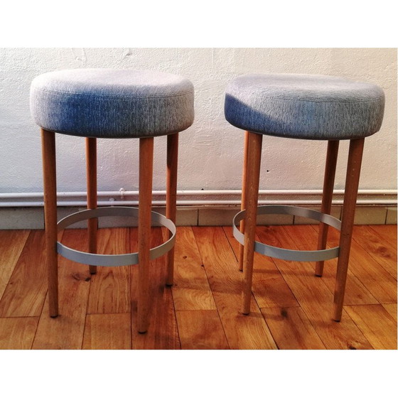 Image 1 of Vintage stool in blue fabric and wood