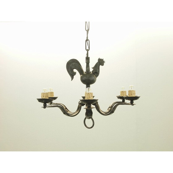 Image 1 of Lampadario vintage in ferro battuto di Jean Touret per Atelier Marolles