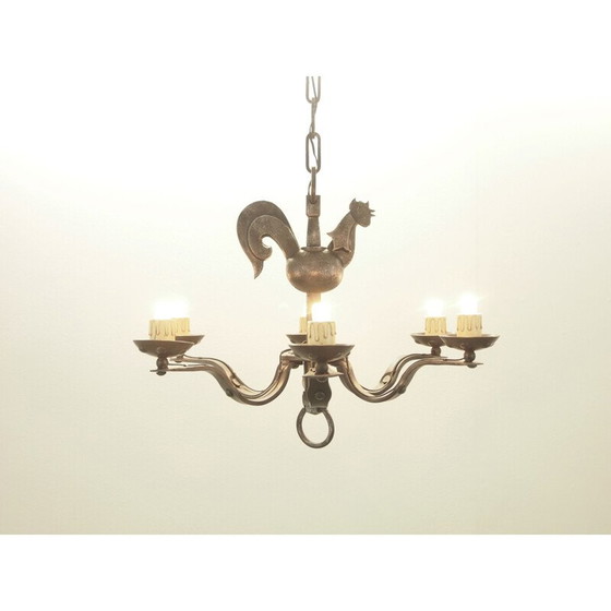 Image 1 of Lampadario vintage in ferro battuto di Jean Touret per Atelier Marolles