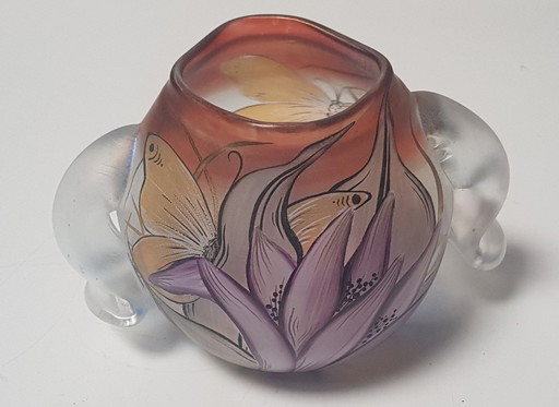 Art Glass Vase With Butterfly By Erwin Eisch