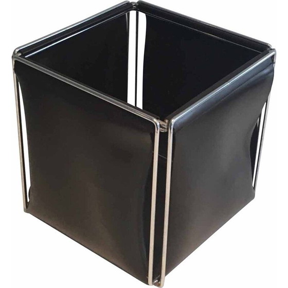 Image 1 of Vintage wastepaper basket in chrome and skai, 1970