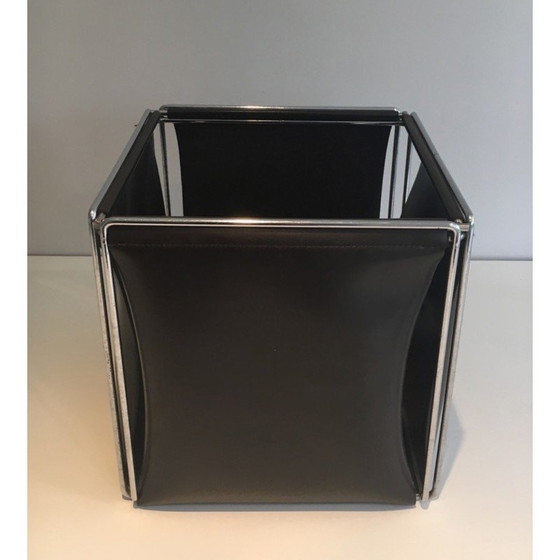 Image 1 of Vintage wastepaper basket in chrome and skai, 1970