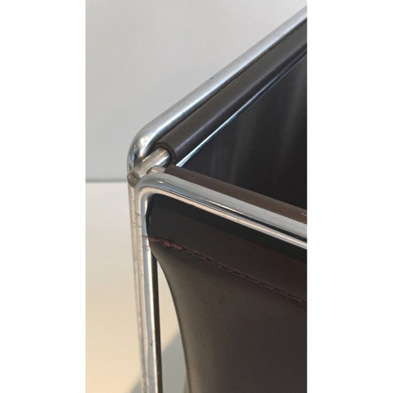 Image 1 of Vintage wastepaper basket in chrome and skai, 1970