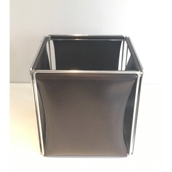 Image 1 of Vintage wastepaper basket in chrome and skai, 1970