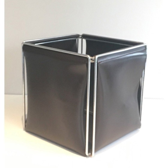 Image 1 of Vintage wastepaper basket in chrome and skai, 1970