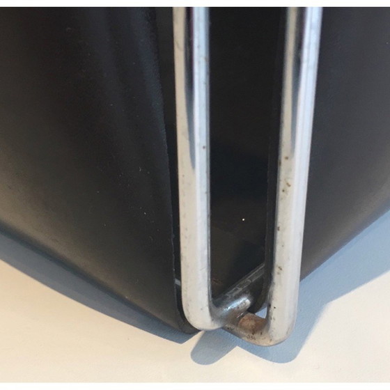 Image 1 of Vintage wastepaper basket in chrome and skai, 1970