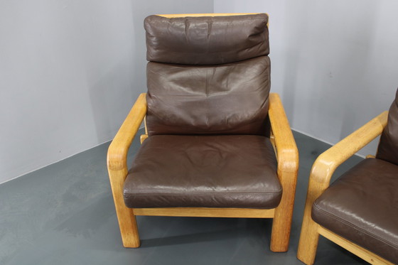 Image 1 of Set da soggiorno in quercia e pelle L. Olsen &amp; Søn, anni '70, Danimarca