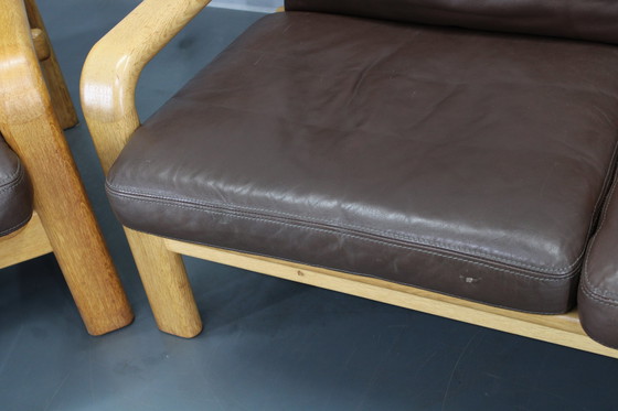 Image 1 of Set da soggiorno in quercia e pelle L. Olsen &amp; Søn, anni '70, Danimarca