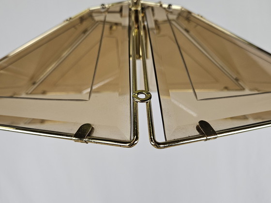 Image 1 of Hexagonal Hanging Light In Brass And Smoke Glass