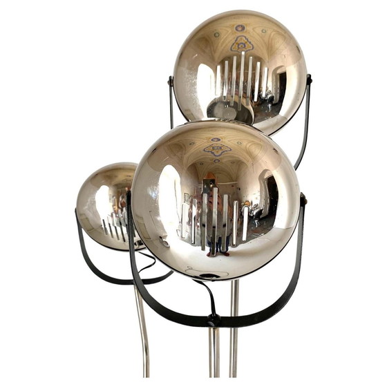 Image 1 of 1X Vintage Chromed Floor Lamp With Three Adjustable Lights Spots, Reggiani 1960S