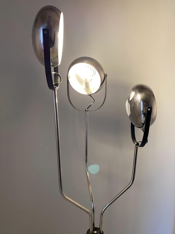 Image 1 of 1X Vintage Chromed Floor Lamp With Three Adjustable Lights Spots, Reggiani 1960S