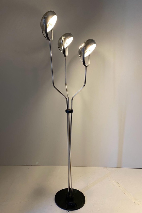 Image 1 of 1X Vintage Chromed Floor Lamp With Three Adjustable Lights Spots, Reggiani 1960S