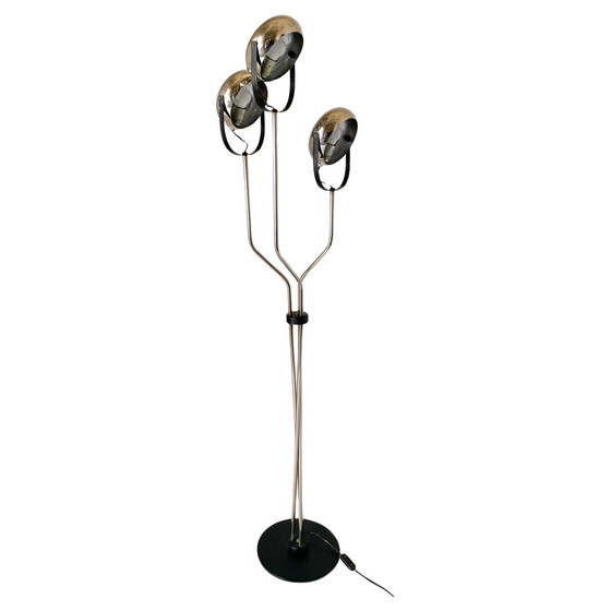 Image 1 of 1X Vintage Chromed Floor Lamp With Three Adjustable Lights Spots, Reggiani 1960S