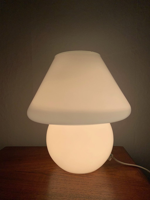 White Glass Mushroom Lamp, 1980