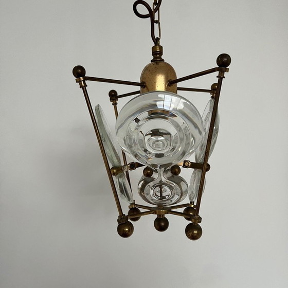 Image 1 of Vintage brass and glass pendant lamp, Sweden 1960s