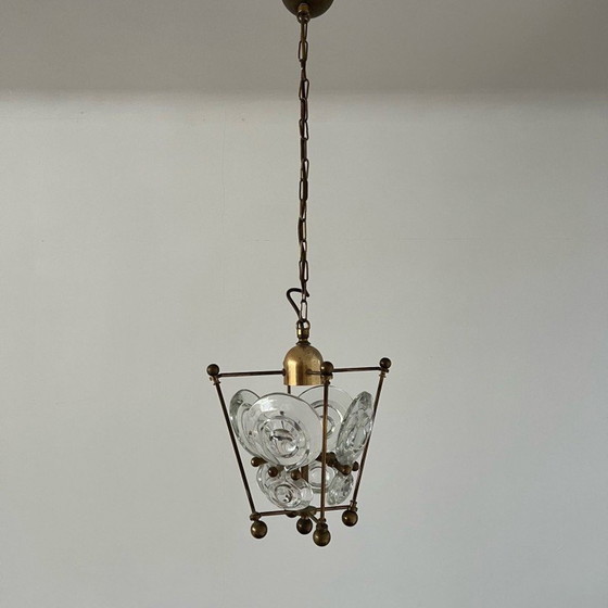 Image 1 of Vintage brass and glass pendant lamp, Sweden 1960s