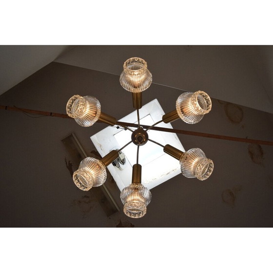 Image 1 of Vintage metal and glass chandelier, Czechoslovakia 1970