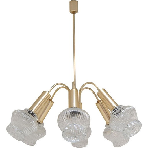 Vintage metal and glass chandelier, Czechoslovakia 1970