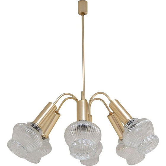 Image 1 of Vintage metal and glass chandelier, Czechoslovakia 1970