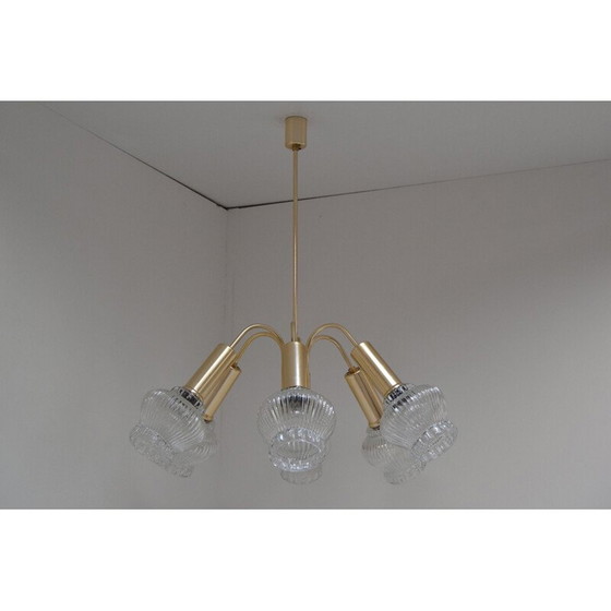 Image 1 of Vintage metal and glass chandelier, Czechoslovakia 1970