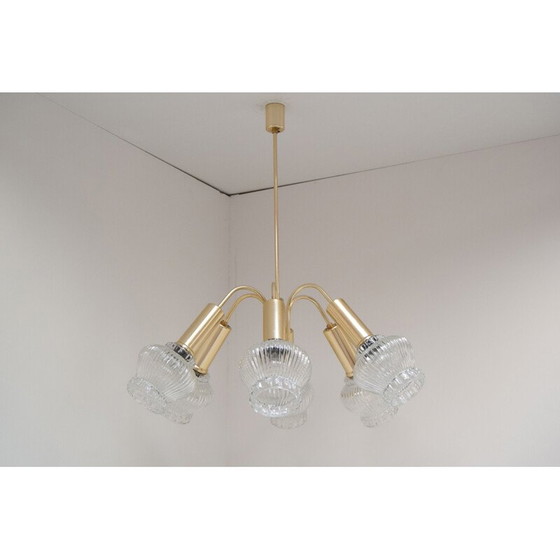 Image 1 of Vintage metal and glass chandelier, Czechoslovakia 1970