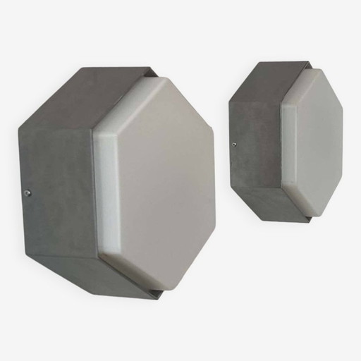 2X Opaline And Metal Wall Lights By Raak - Holland 1970