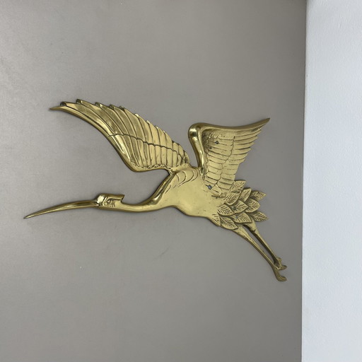 Large Modernist Brass Wall Object Decoration Sculpture Heron, Germany, 1960S