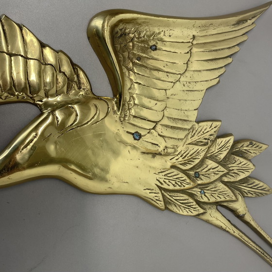 Image 1 of Grande scultura decorativa da parete in ottone modernista Heron, Germania, anni '60