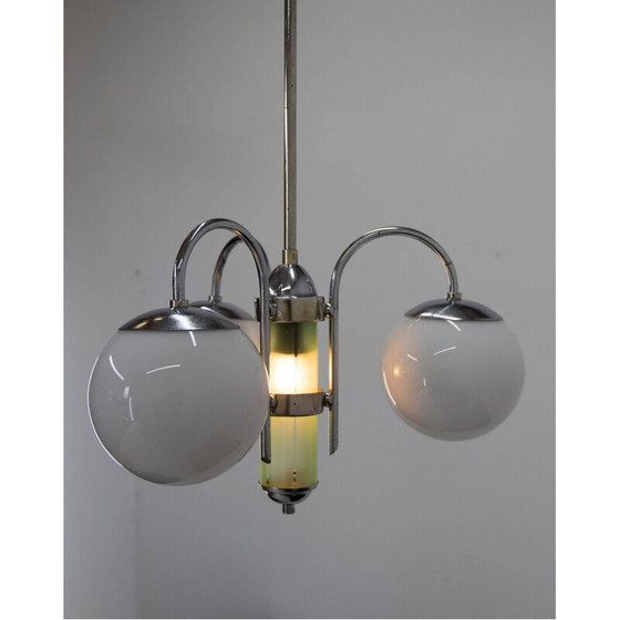 Image 1 of Vintage art deco nickel-plated chandelier, 1930