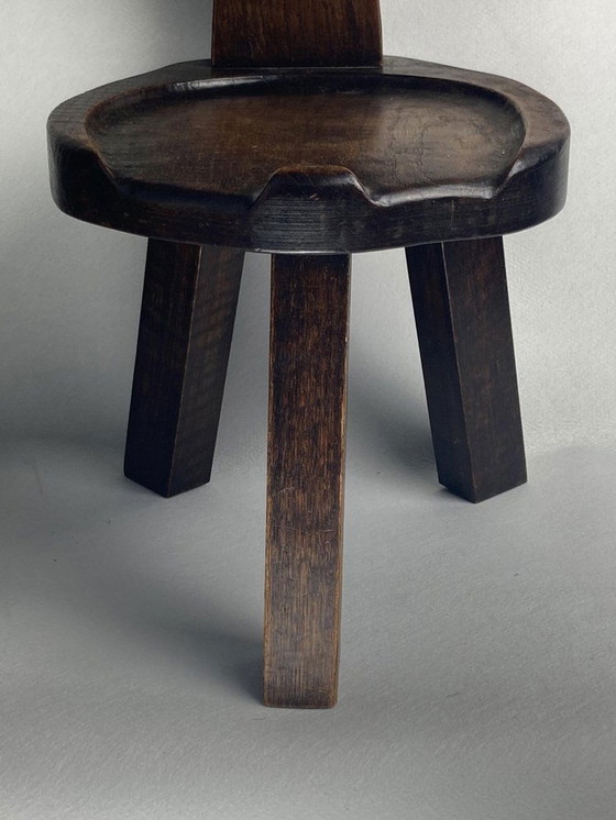 Image 1 of Sculptural Brutalist Chunky Tripod Stool In Oak, 1960S