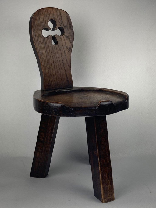 Sculptural Brutalist Chunky Tripod Stool In Oak, 1960S