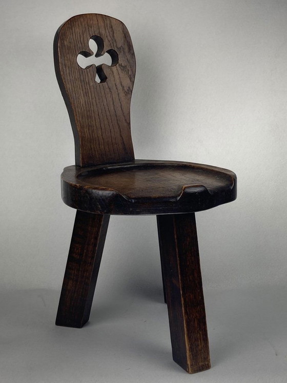 Image 1 of Sculptural Brutalist Chunky Tripod Stool In Oak, 1960S