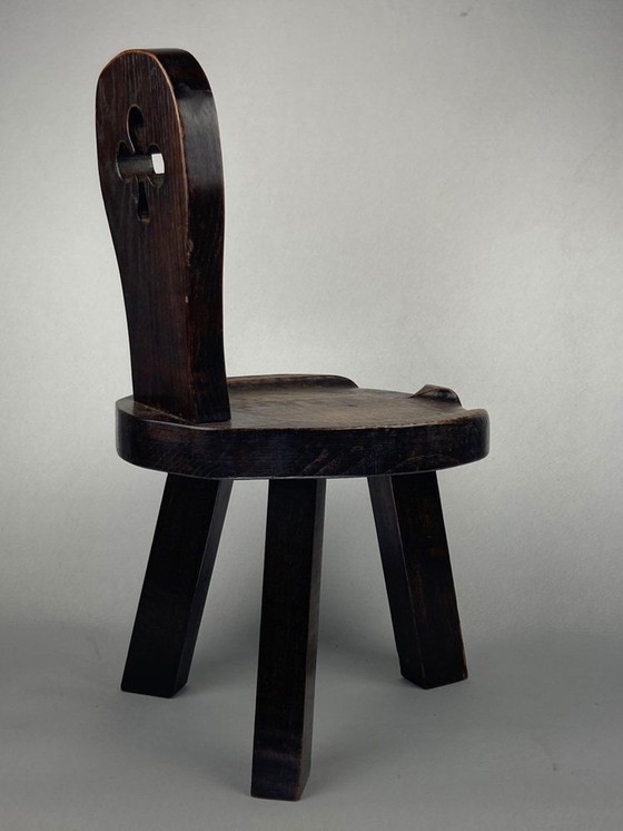 Image 1 of Sculptural Brutalist Chunky Tripod Stool In Oak, 1960S