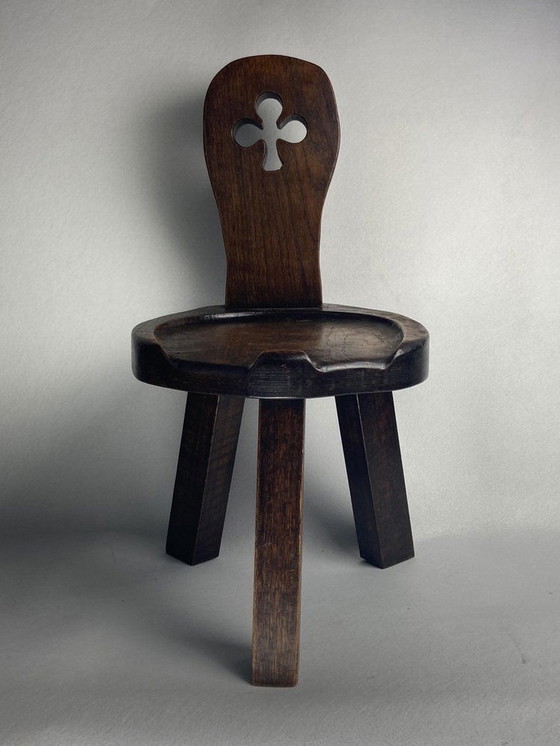 Image 1 of Sculptural Brutalist Chunky Tripod Stool In Oak, 1960S