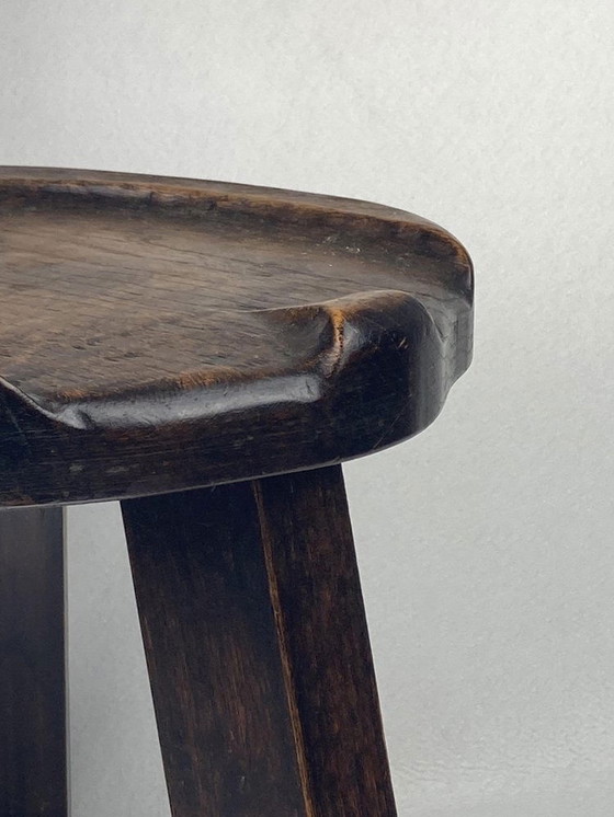 Image 1 of Sculptural Brutalist Chunky Tripod Stool In Oak, 1960S