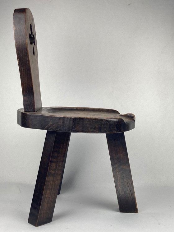 Image 1 of Sculptural Brutalist Chunky Tripod Stool In Oak, 1960S