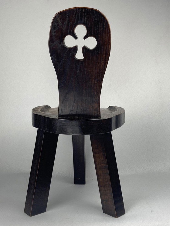 Image 1 of Sculptural Brutalist Chunky Tripod Stool In Oak, 1960S